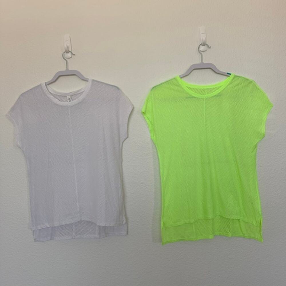 Lululemon Lot of 2 Retreat Tee Shirts White Neon Yellow Athletic Women's 10
